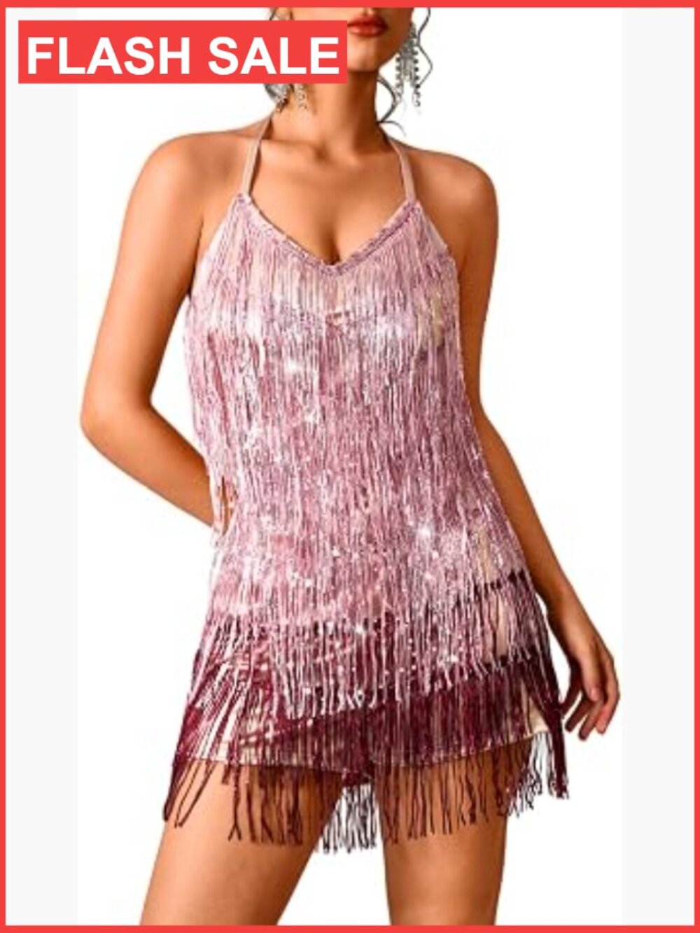 Glitter Romper Dress, Open Back Short Jumpsuit, Sparkly Fringe Rave Festival